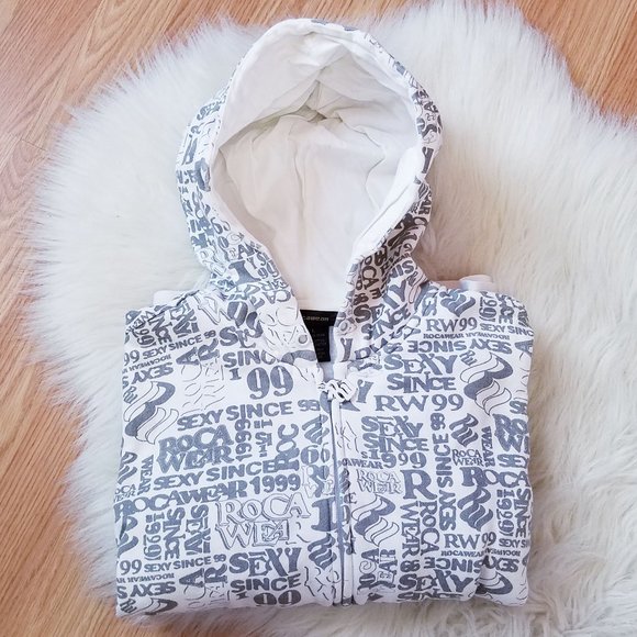 Rocawear White & Grey Printed Zip Up Hoodie - Picture 4 of 8